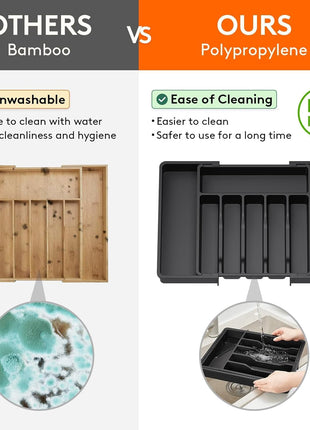 Aroja Lifewit Silverware Drawer Organizer, Expandable Utensil Tray for Kitchen, BPA Free Flatware and Cutlery Holder, Adjustable Plastic Storage for Spoons Forks Knives, Large 