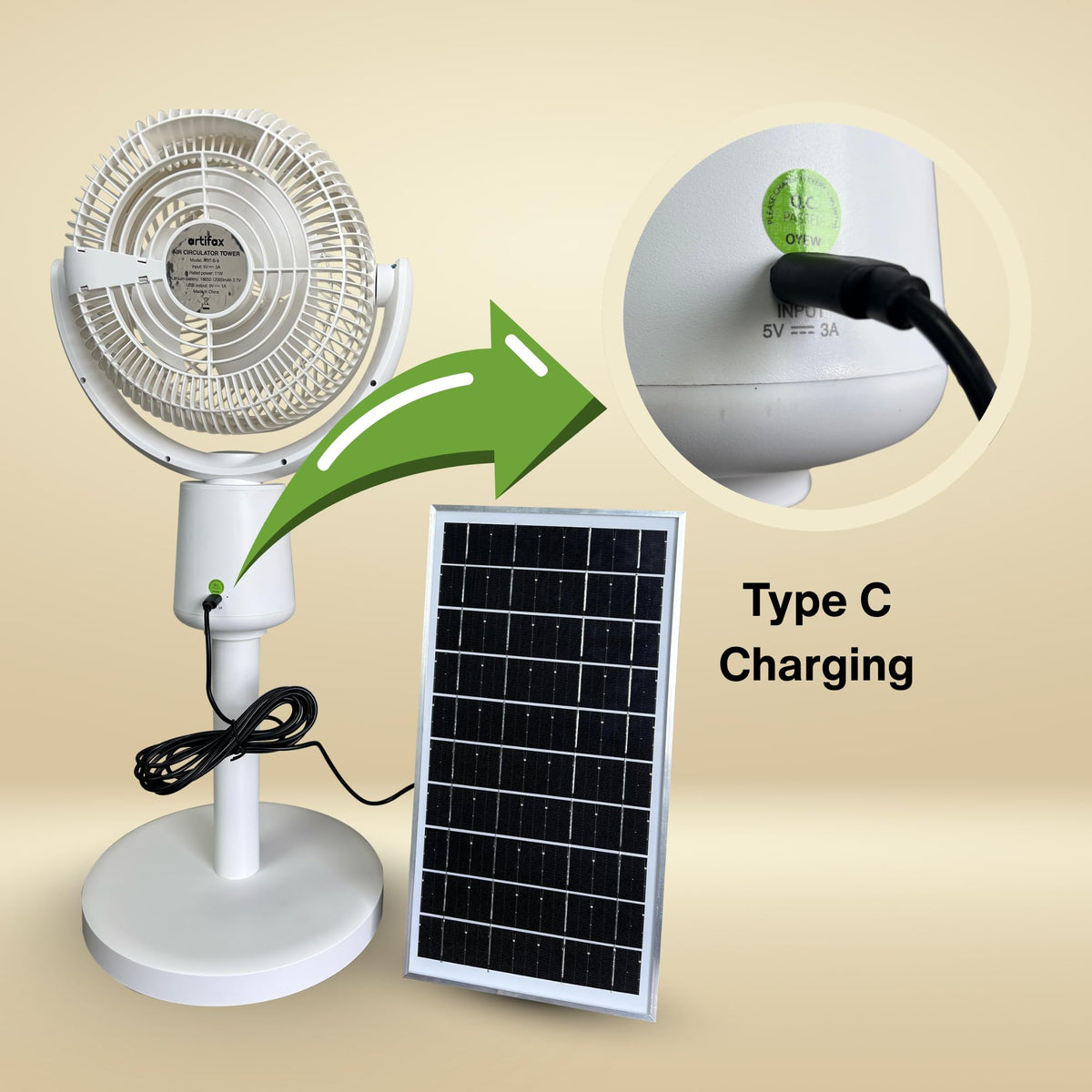 Artifax Mini Solar Panel 5V 8W – High‑Efficiency Monocrystalline with Type‑C Charging Cable, Compatible Fan, Power Banks, Small Devices, Camping & Outdoor Charging 