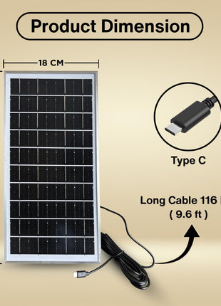 Artifax Mini Solar Panel 5V 8W – High‑Efficiency Monocrystalline with Type‑C Charging Cable, Compatible Fan, Power Banks, Small Devices, Camping & Outdoor Charging 
