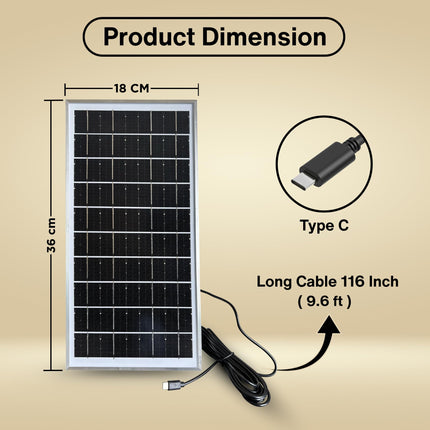 Artifax Mini Solar Panel 5V 8W – High‑Efficiency Monocrystalline with Type‑C Charging Cable, Compatible Fan, Power Banks, Small Devices, Camping & Outdoor Charging 