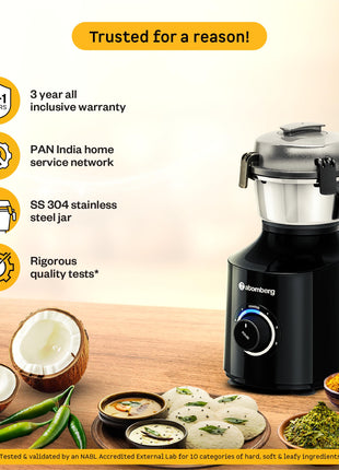 Atomberg Zenova Mixer Grinder | Unique Coarse Mode for Silbatta-like Texture | Intelligent BLDC Motor | Safety Features | 4 Jars including Chopper | Hands-Free Operation (Black) 