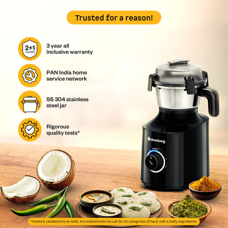 Atomberg Zenova Mixer Grinder | Unique Coarse Mode for Silbatta-like Texture | Intelligent BLDC Motor | Safety Features | 4 Jars including Chopper | Hands-Free Operation (Black) 