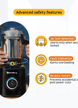 Atomberg Zenova Mixer Grinder | Unique Coarse Mode for Silbatta-like Texture | Intelligent BLDC Motor | Safety Features | 4 Jars including Chopper | Hands-Free Operation (Black) 