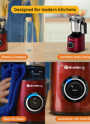 Atomberg Zenova Mixer Grinder | Unique Coarse Mode for Silbatta-like Texture | Intelligent BLDC Motor | Safety Features | 4 Jars including Chopper | Hands-Free Operation (Red Wine) 