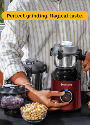 Atomberg Zenova Mixer Grinder | Unique Coarse Mode for Silbatta-like Texture | Intelligent BLDC Motor | Safety Features | 4 Jars including Chopper | Hands-Free Operation (Red Wine) 