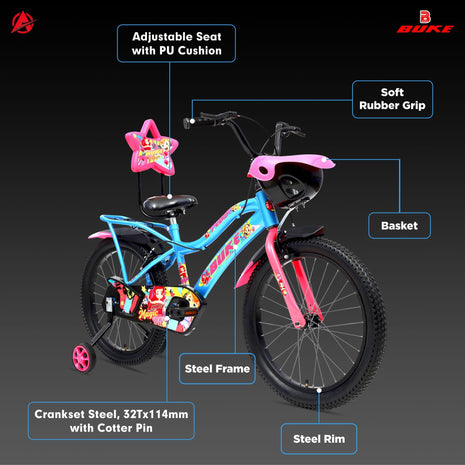 Avon Buke Magic 20T MTB Bicycle Bike for Girls,Frame Size 10"|Rigid Fork&Caliper Brake|Wheel Size: 20",Hi Raised Handle Bar|Ideal Cycle for Kids: 6-8 Years,Steel Rim(Blue),17 Inch 