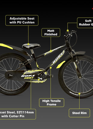 Avon Buke Nest 20T BMX Cycle for Boys, Bicycle Bike BMX, High-Tensile Steel| Ideal Cycle for BigKids|Rigid Fork|V Brake|Steel Rim, V 'Brake, 11 Inch Frame (Black Matt Gloss Finish) 