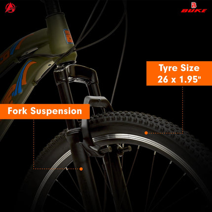 Avon Buke Pablo 26T MTB Bicycles for Men, 21 Shimano Gear |Steel Frame: 18" inch|Front Suspension|Disc Brake & Double Wall Alloy Rim/Short Bend/ (Matt Finish Army Green) 