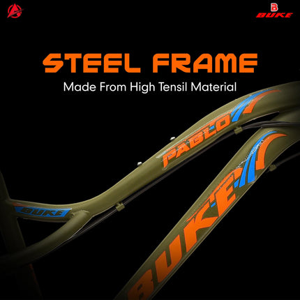 Avon Buke Pablo 26T MTB Bicycles for Men, 21 Shimano Gear |Steel Frame: 18" inch|Front Suspension|Disc Brake & Double Wall Alloy Rim/Short Bend/ (Matt Finish Army Green) 