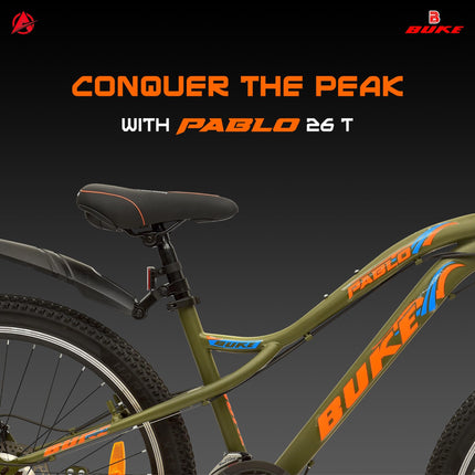 Avon Buke Pablo 26T MTB Bicycles for Men, 21 Shimano Gear |Steel Frame: 18" inch|Front Suspension|Disc Brake & Double Wall Alloy Rim/Short Bend/ (Matt Finish Army Green) 