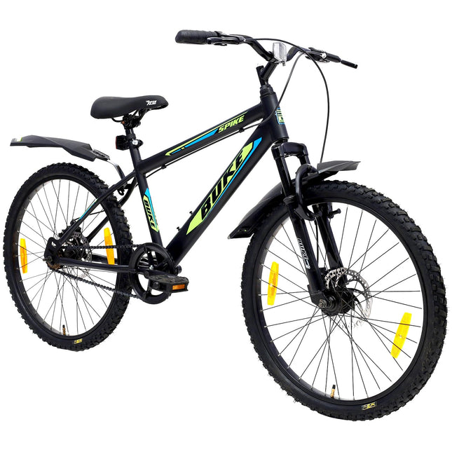 Avon Buke Spike 24T MTB Bicycles for Men|Tyre: 24 inches, Frame Size: 15.9'' Steel |Chainwheel with PVC Disc, Short Bend | Suspension Fork & Front & Rear Disc Break (Matt Black) 