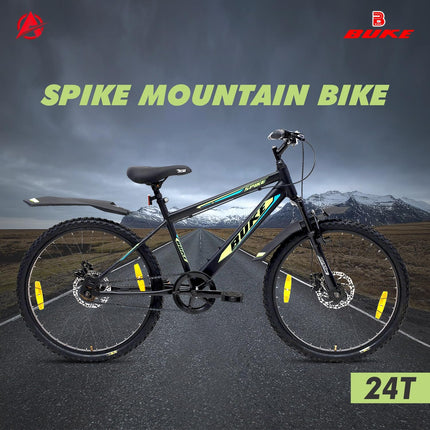 Avon Buke Spike 24T MTB Bicycles for Men|Tyre: 24 inches, Frame Size: 15.9'' Steel |Chainwheel with PVC Disc, Short Bend | Suspension Fork & Front & Rear Disc Break (Matt Black) 