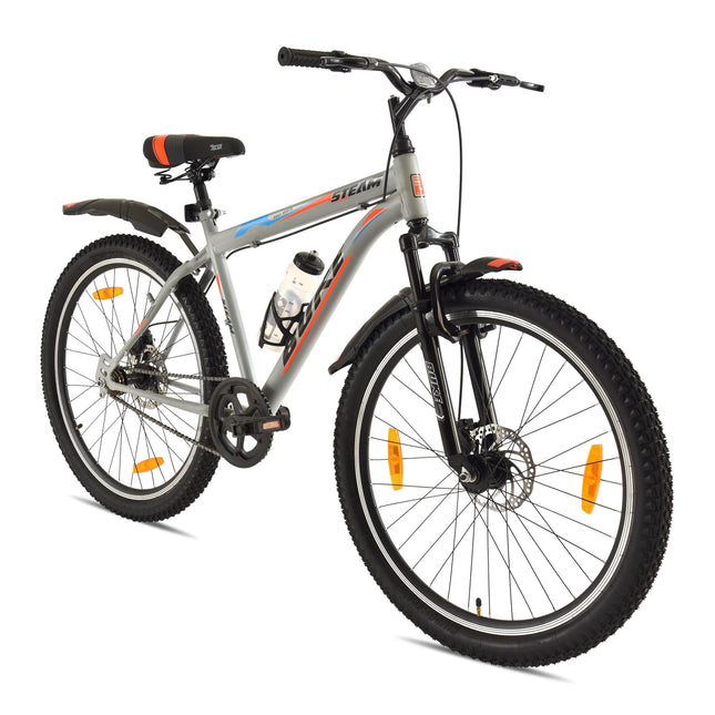 Avon Buke Steam Bicycles 26T MTB Cycle for Adults | Wheel Size: 26" Inch | High-Tensile Steel Frame 18 Inches | Rigid Suspension, DISC Brake/Short Bend and Steel Rim (Matt Gloss Finish Grey) 
