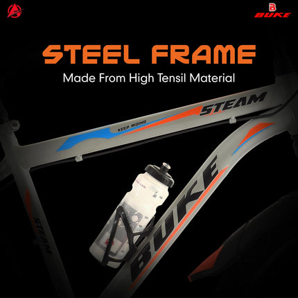 Avon Buke Steam Cycle for Men 26T MTB Adult Bicycle, Wheel Size: 26" Inch |Front High-Tensile Steel Frame 18 Inches | Suspension, Short Bend, Disc Brake and Double Wall Alloy (Matt Gloss Finish Grey) 