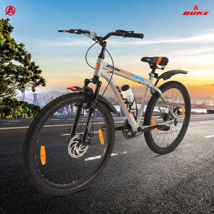 Avon Buke Steam Cycle for Men 26T MTB Adult Bicycle, Wheel Size: 26" Inch |Front High-Tensile Steel Frame 18 Inches | Suspension, Short Bend, Disc Brake and Double Wall Alloy (Matt Gloss Finish Grey) 