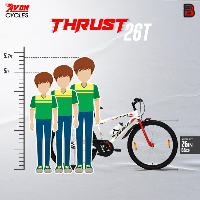 Avon Buke Thrust 26T MTB Bicycles for Adults|Wheel Size:26 inches|Steel Frame:17.5 inches Rigid Fork, Caliper Brake, Steel Rim, Mudguards & Bottle Stand|Short Bend, Matt Gloss Finish(White) 