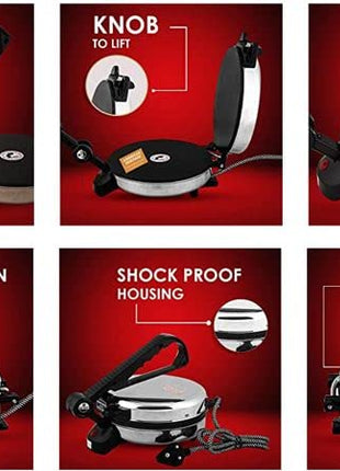 BAJAJ VACCO® Electric Go-Ezzee Chapati/Roti/Khakhra Maker C-02 Wattage 900, Stainless Steel, Black 