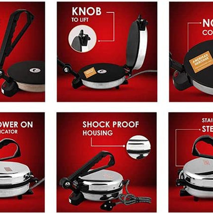 BAJAJ VACCO® Electric Go-Ezzee Chapati/Roti/Khakhra Maker C-02 Wattage 900, Stainless Steel, Black 