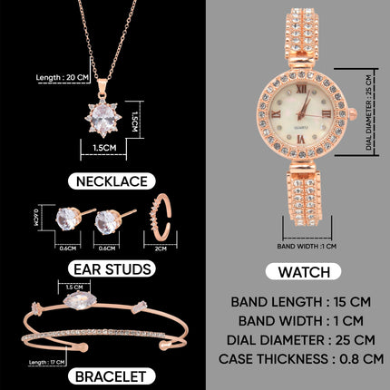 BAREPEPE Rose Gold Watch Gift Set For Women/Girls with Jewellery - Gift for Wife, Sister, Mother, Girlfriend, Valentines Day, Rakshabhandhan/Rakhi 
