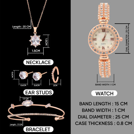 BAREPEPE Rose Gold Watch Gift Set For Women/Girls with Jewellery - Gift for Wife, Sister, Mother, Girlfriend, Valentines Day, Rakshabhandhan/Rakhi 