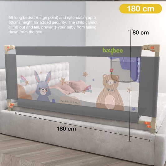 BAYBEE Baby Bed Rail Guard for Baby Safety with 28 Height Adjustable, Portable Bed Side Protector for Baby Falling | Foldable Single Side Bed Railing for Baby Toddler (1 Side, Grey, 180x80cm) 