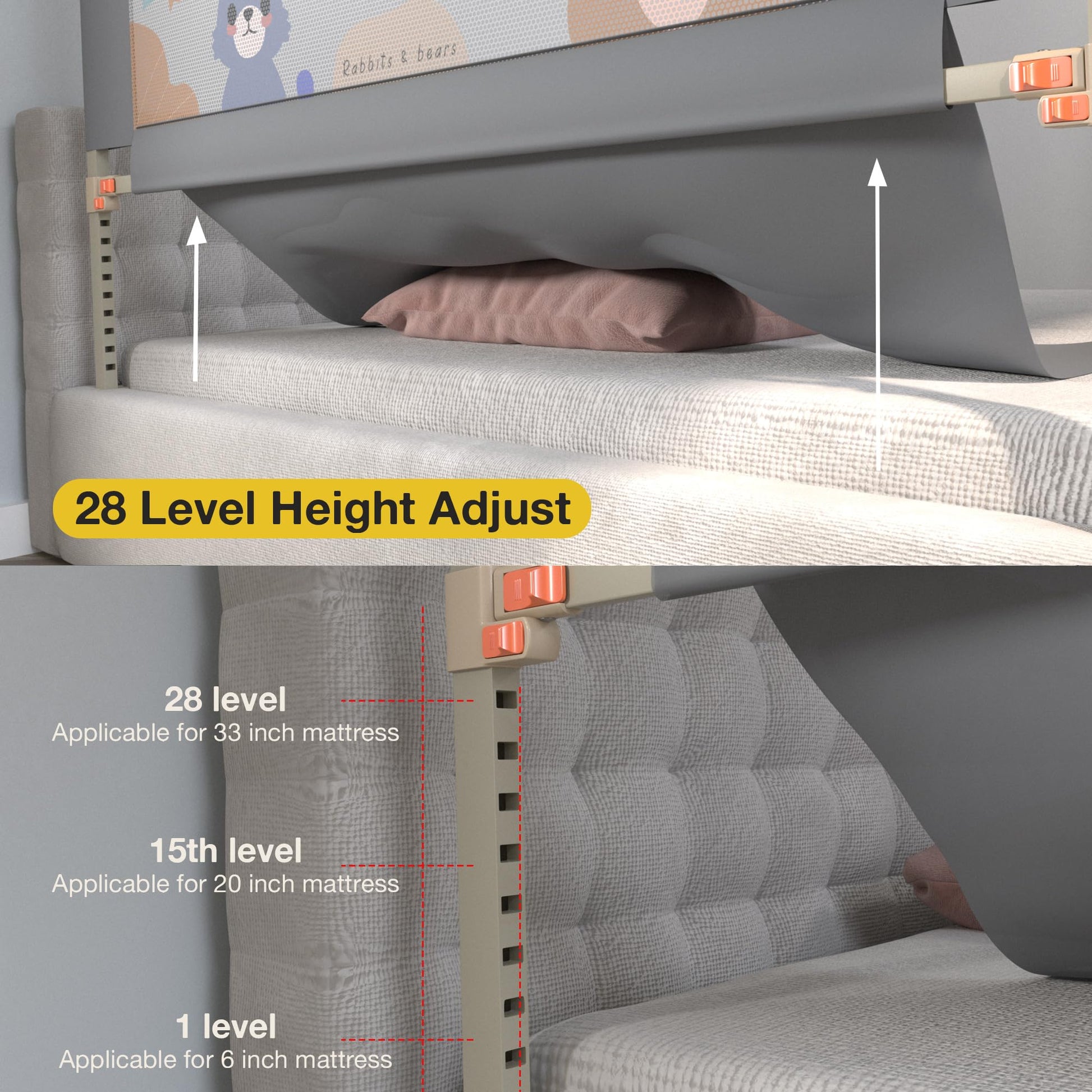 BAYBEE Baby Bed Rail Guard for Baby Safety with 28 Height Adjustable, Portable Bed Side Protector for Baby Falling | Foldable Single Side Bed Railing for Baby Toddler (1 Side, Grey, 180x80cm) 
