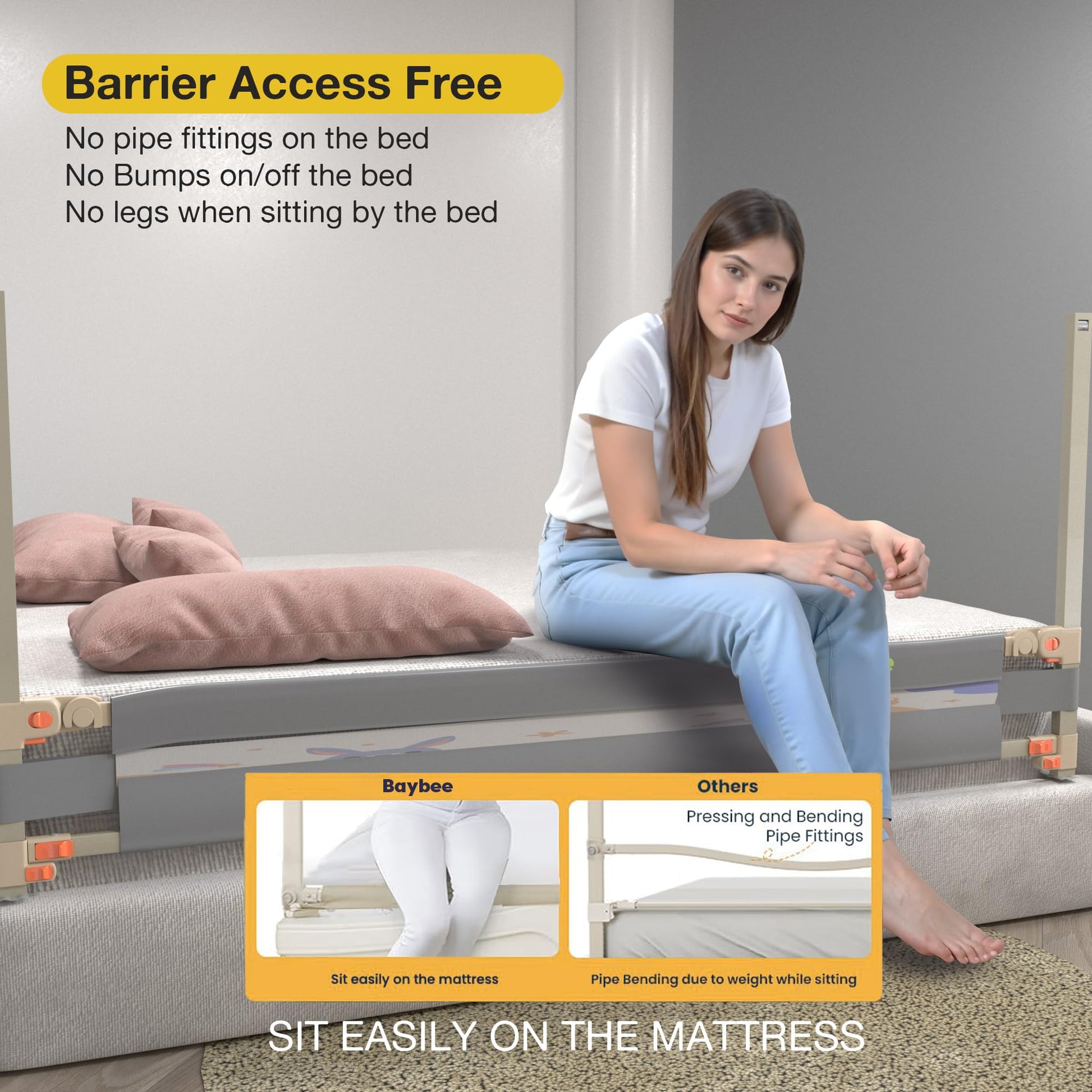 BAYBEE Baby Bed Rail Guard for Baby Safety with 28 Height Adjustable, Portable Bed Side Protector for Baby Falling | Foldable Single Side Bed Railing for Baby Toddler (1 Side, Grey, 180x80cm) 