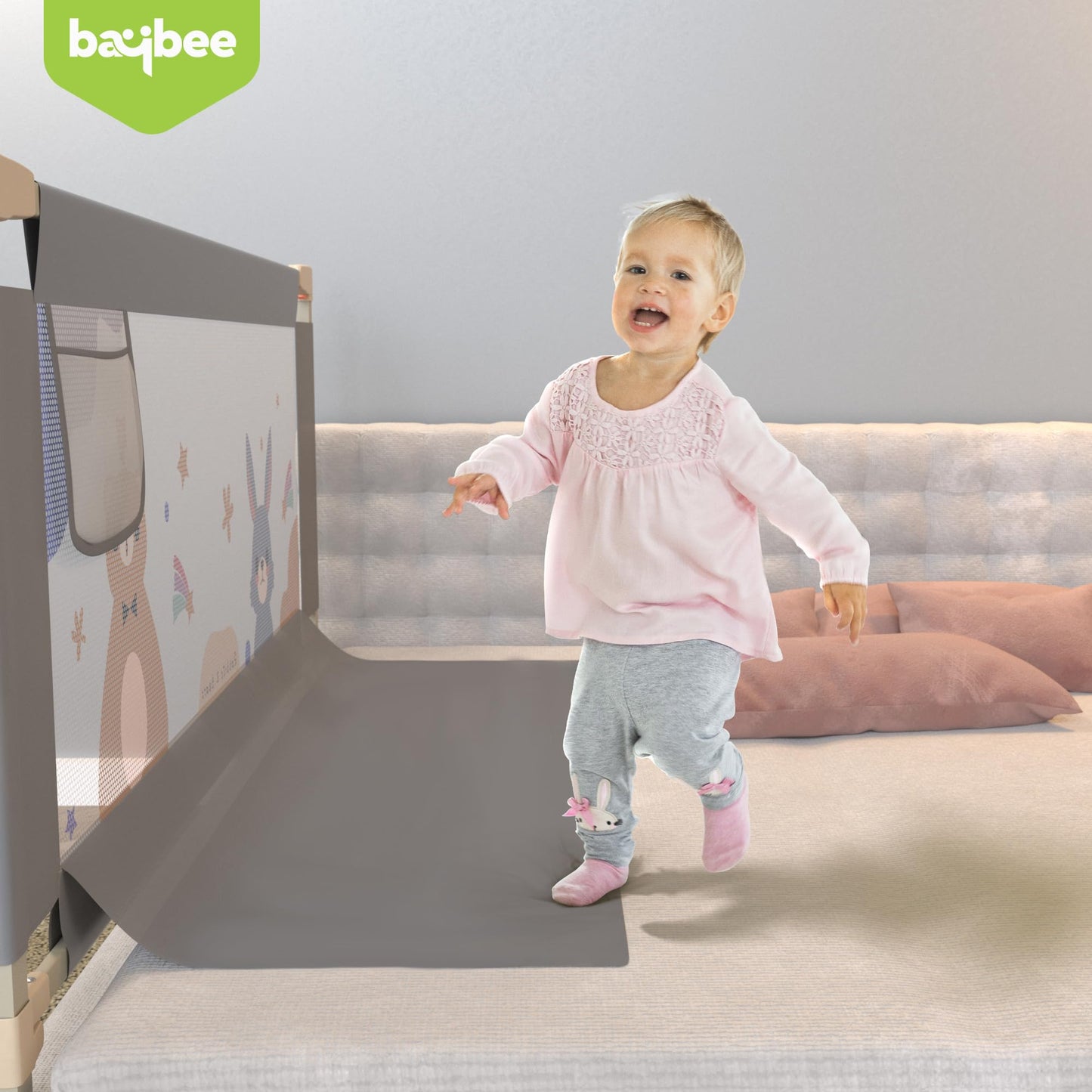 BAYBEE Baby Bed Rail Guard for Baby Safety with 28 Height Adjustable, Portable Bed Side Protector for Baby Falling | Foldable Single Side Bed Railing for Baby Toddler (1 Side, Grey, 180x80cm) 