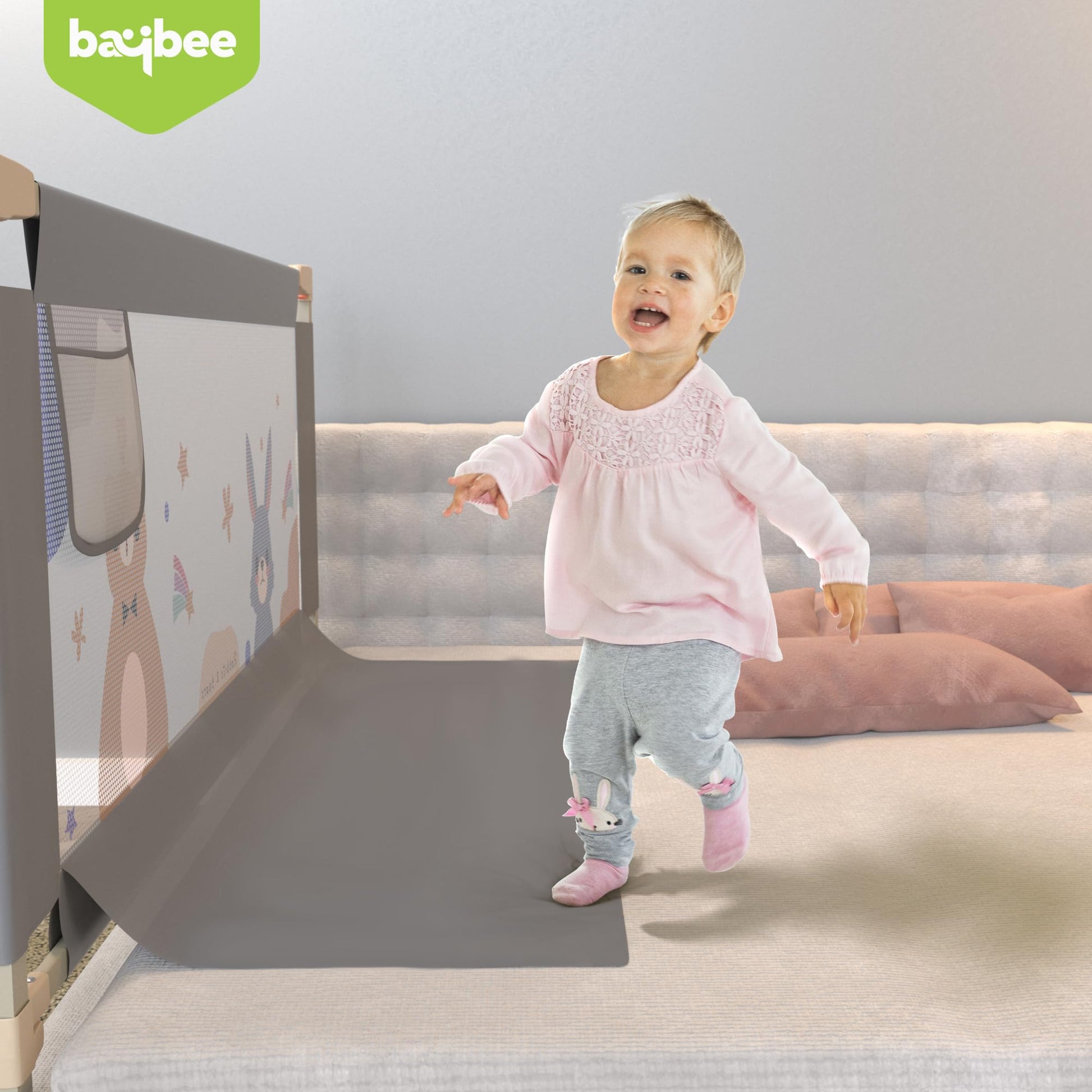 BAYBEE Baby Bed Rail Guard for Baby Safety with 28 Height Adjustable, Portable Bed Side Protector for Baby Falling | Foldable Single Side Bed Railing for Baby Toddler (1 Side, Grey, 180x80cm) 