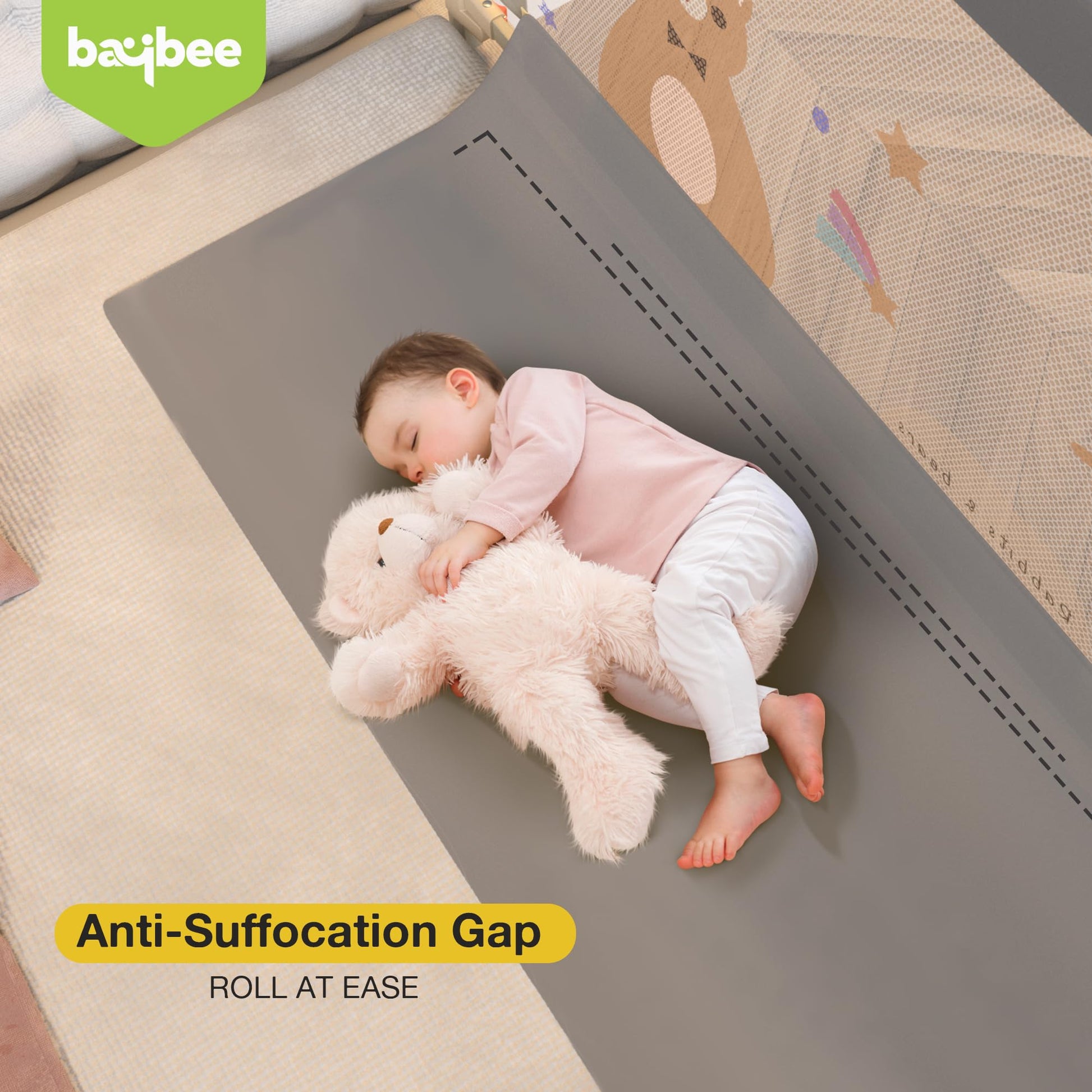 BAYBEE Baby Bed Rail Guard for Baby Safety with 28 Height Adjustable, Portable Bed Side Protector for Baby Falling | Foldable Single Side Bed Railing for Baby Toddler (1 Side, Grey, 180x80cm) 