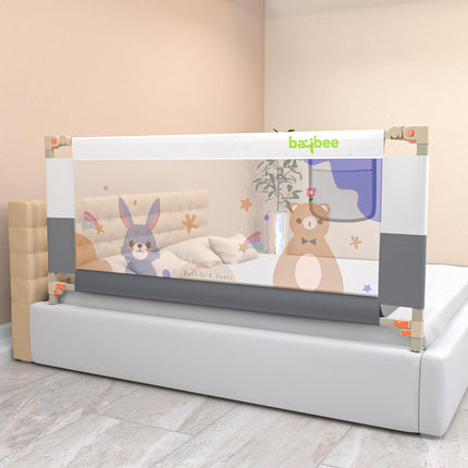 BAYBEE Baby Bed Rail Guard for Baby Safety with 28 Height Adjustable, Portable Bed Side Protector for Baby Falling | Foldable Single Side Bed Railing for Baby Toddler (1 Side, Grey/White, 150x80cm) 