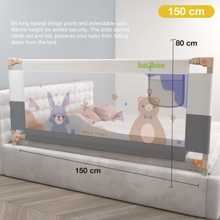 BAYBEE Baby Bed Rail Guard for Baby Safety with 28 Height Adjustable, Portable Bed Side Protector for Baby Falling | Foldable Single Side Bed Railing for Baby Toddler (1 Side, Grey/White, 150x80cm) 