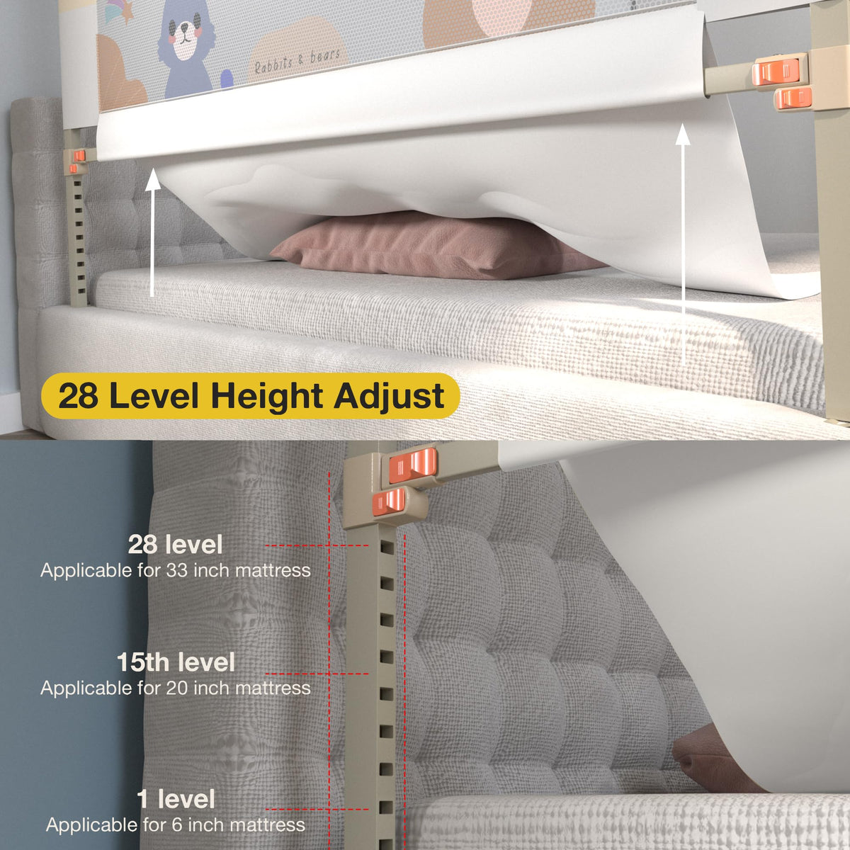BAYBEE Baby Bed Rail Guard for Baby Safety with 28 Height Adjustable, Portable Bed Side Protector for Baby Falling | Foldable Single Side Bed Railing for Baby Toddler (1 Side, Grey/White, 150x80cm) 