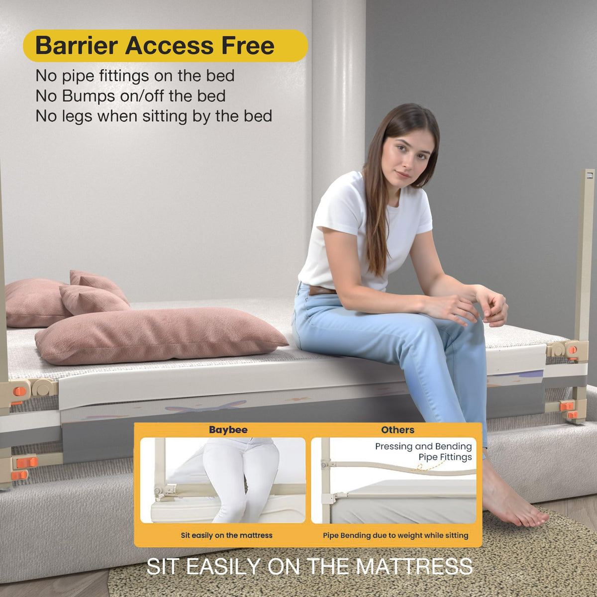 BAYBEE Baby Bed Rail Guard for Baby Safety with 28 Height Adjustable, Portable Bed Side Protector for Baby Falling | Foldable Single Side Bed Railing for Baby Toddler (1 Side, Grey/White, 150x80cm) 