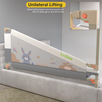 BAYBEE Baby Bed Rail Guard for Baby Safety with 28 Height Adjustable, Portable Bed Side Protector for Baby Falling | Foldable Single Side Bed Railing for Baby Toddler (1 Side, Grey/White, 150x80cm) 