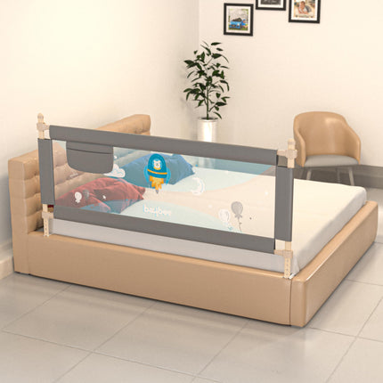 BAYBEE Baby Bed Rail Guard for Baby Toddlers Safety, Portable Kids Bed Rail Safeguard Fence with Adjustable Height | Foldable Single Side Bed Protector for Newborn Baby Falling (180x63cm, Grey) 