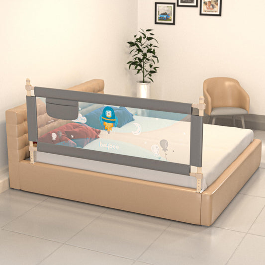 BAYBEE Baby Bed Rail Guard for Baby Toddlers Safety, Portable Kids Bed Rail Safeguard Fence with Adjustable Height | Foldable Single Side Bed Protector for Newborn Baby Falling (180x63cm, Grey) 