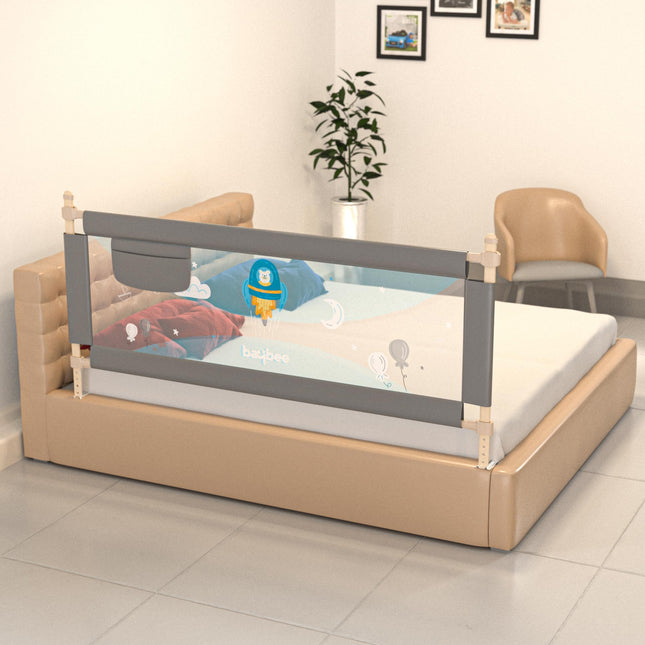 BAYBEE Baby Bed Rail Guard for Baby Toddlers Safety, Portable Kids Bed Rail Safeguard Fence with Adjustable Height | Foldable Single Side Bed Protector for Newborn Baby Falling (180x63cm, Grey) 