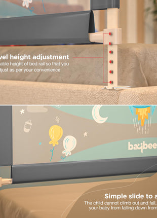 BAYBEE Baby Bed Rail Guard for Baby Toddlers Safety, Portable Kids Bed Rail Safeguard Fence with Adjustable Height | Foldable Single Side Bed Protector for Newborn Baby Falling (180x63cm, Grey) 