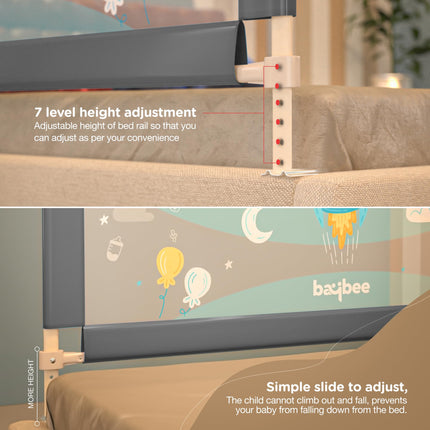BAYBEE Baby Bed Rail Guard for Baby Toddlers Safety, Portable Kids Bed Rail Safeguard Fence with Adjustable Height | Foldable Single Side Bed Protector for Newborn Baby Falling (180x63cm, Grey) 