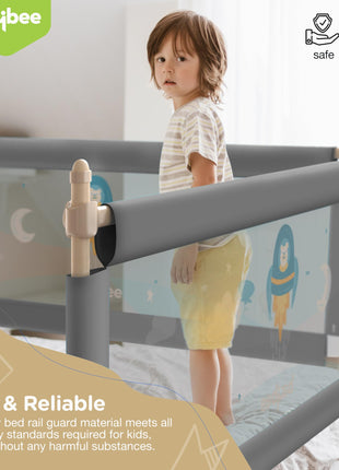 BAYBEE Baby Bed Rail Guard for Baby Toddlers Safety, Portable Kids Bed Rail Safeguard Fence with Adjustable Height | Foldable Single Side Bed Protector for Newborn Baby Falling (180x63cm, Grey) 