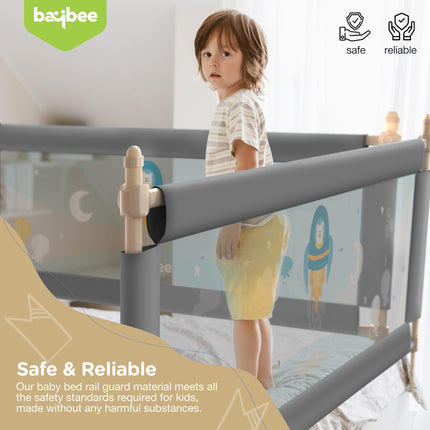 BAYBEE Baby Bed Rail Guard for Baby Toddlers Safety, Portable Kids Bed Rail Safeguard Fence with Adjustable Height | Foldable Single Side Bed Protector for Newborn Baby Falling (180x63cm, Grey) 