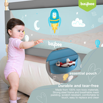 BAYBEE Baby Bed Rail Guard for Baby Toddlers Safety, Portable Kids Bed Rail Safeguard Fence with Adjustable Height | Foldable Single Side Bed Protector for Newborn Baby Falling (180x63cm, Grey) 