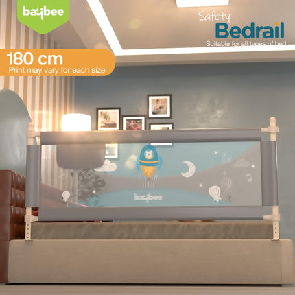 BAYBEE Baby Bed Rail Guard for Baby Toddlers Safety, Portable Kids Bed Rail Safeguard Fence with Adjustable Height | Foldable Single Side Bed Protector for Newborn Baby Falling (180x63cm, Grey) 