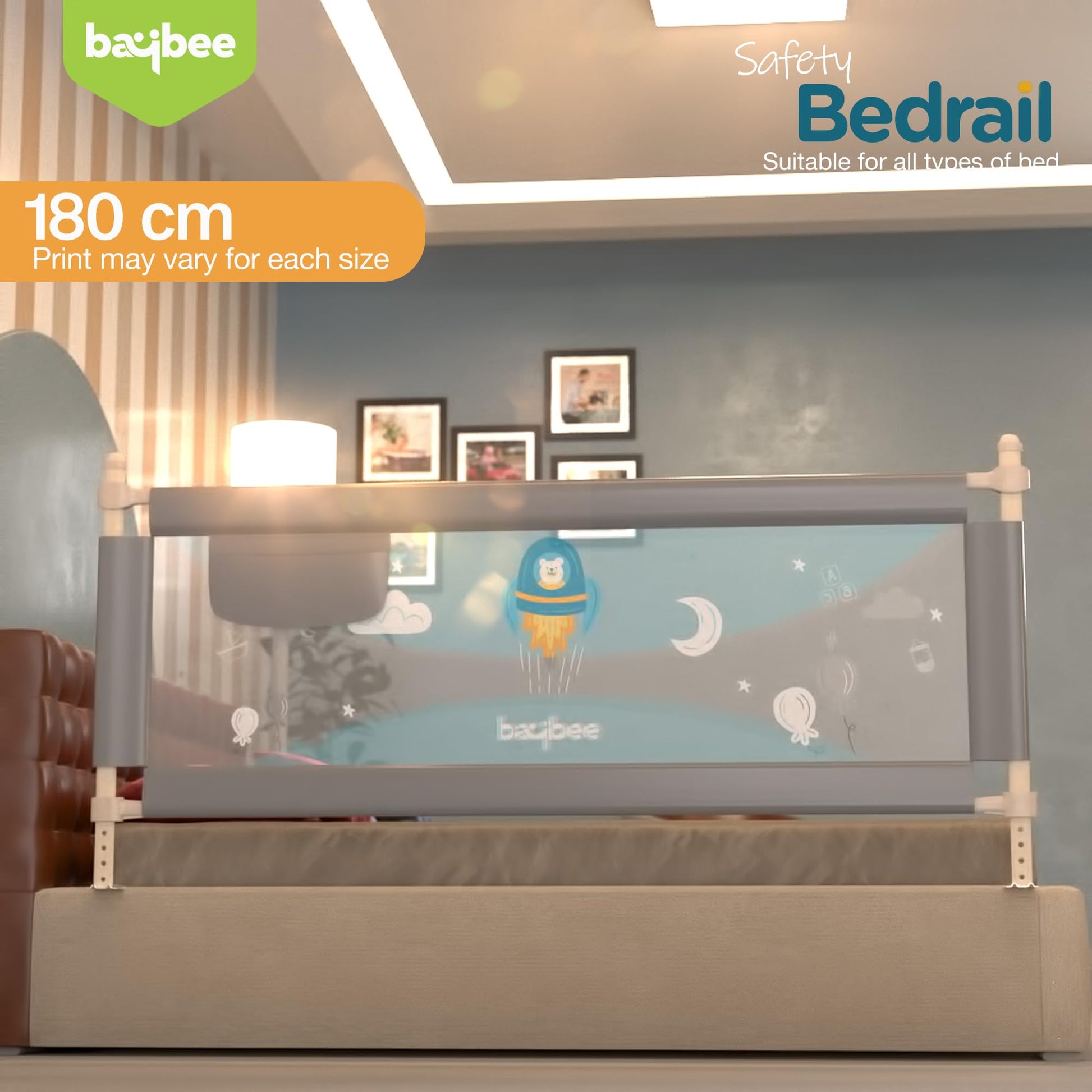 BAYBEE Baby Bed Rail Guard for Baby Toddlers Safety, Portable Kids Bed Rail Safeguard Fence with Adjustable Height | Foldable Single Side Bed Protector for Newborn Baby Falling (180x63cm, Grey) 