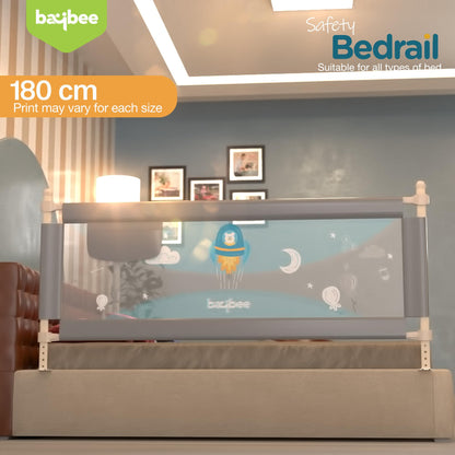 BAYBEE Baby Bed Rail Guard for Baby Toddlers Safety, Portable Kids Bed Rail Safeguard Fence with Adjustable Height | Foldable Single Side Bed Protector for Newborn Baby Falling (180x63cm, Grey) 