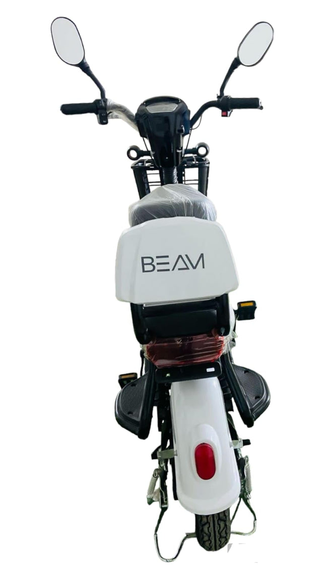 BEAM Fat Tyre Electric Scooter with Wheel Size 10" Sturdy 250W Motor Dual Suspension Dual Drum Brakes City Bicycle with 55 Kms Range (White) 