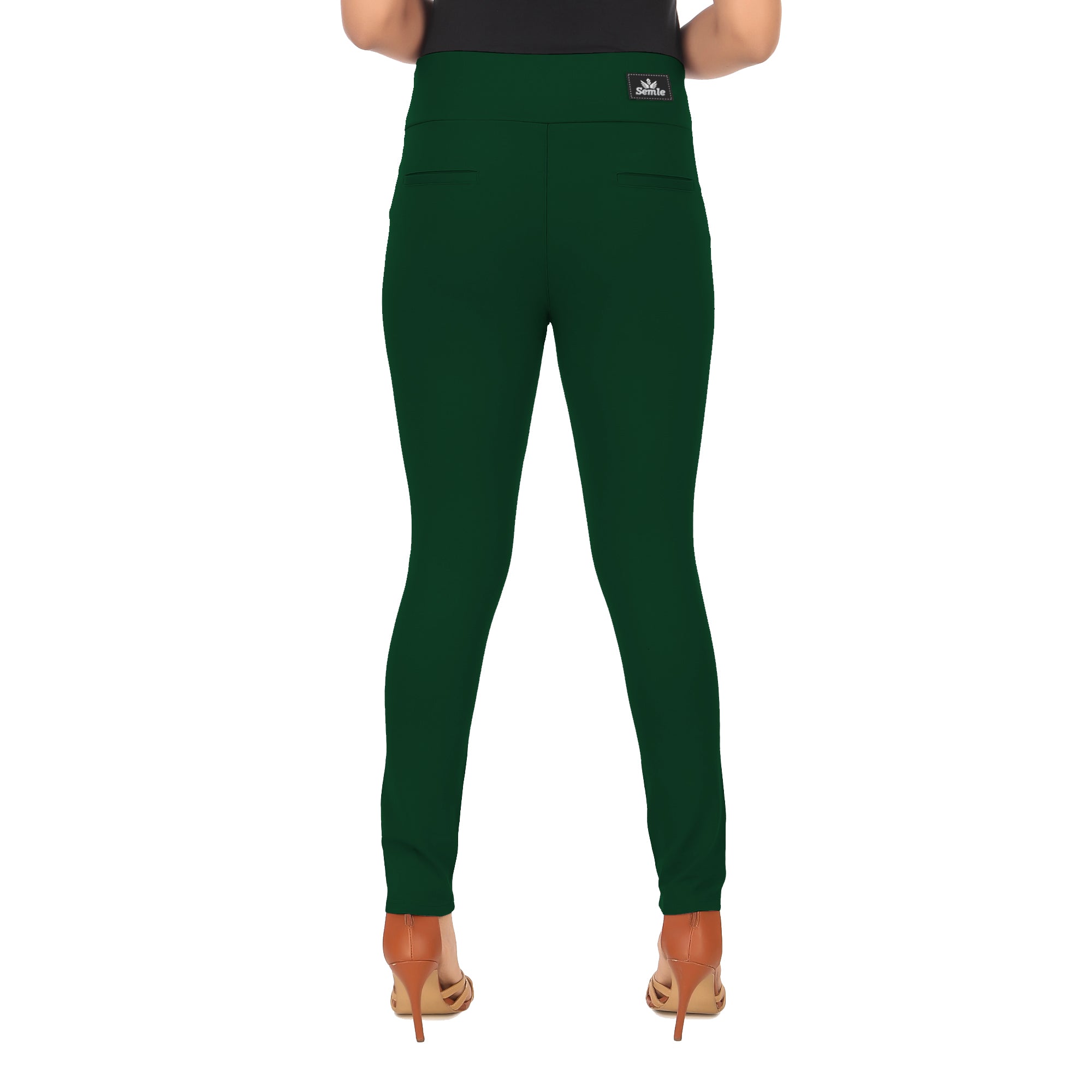 ComfortFit Women's Mid-Waist Jeggings with 2 Front Pockets - Dark Green 