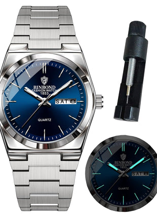 BINBOND Women's Watches Blue Dial with Date Stylish Dress Stainless Steel Analog Quartz Luxury Elegant Ladies Wrist Watch for Girls&Miss Waterproof Luminous 