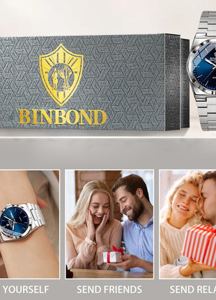 BINBOND Women's Watches Blue Dial with Date Stylish Dress Stainless Steel Analog Quartz Luxury Elegant Ladies Wrist Watch for Girls&Miss Waterproof Luminous 